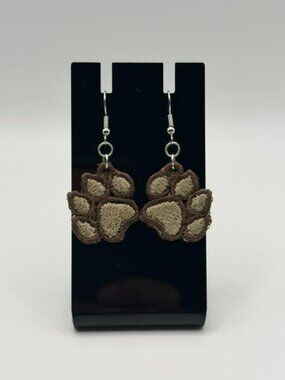 Homemade Brown & Tan Paw Print Lace Earrings